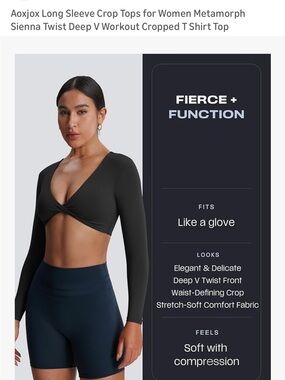 Metamorph Deep V Twist Long Sleeve Crop Top - Black